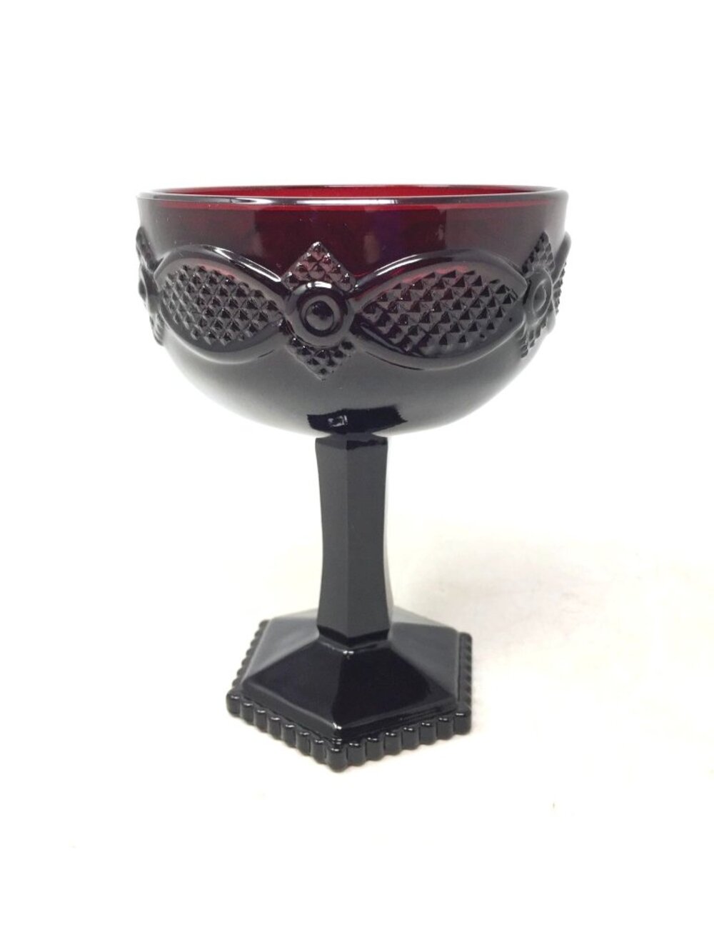 Vintage Avon 1876 Cape Cod Collection Ruby Red Glass Saucer Champagne / Tall She